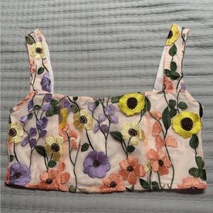 Finesse Floral Embroidered Crop Top - Purple, Yellow, Orange new without tags